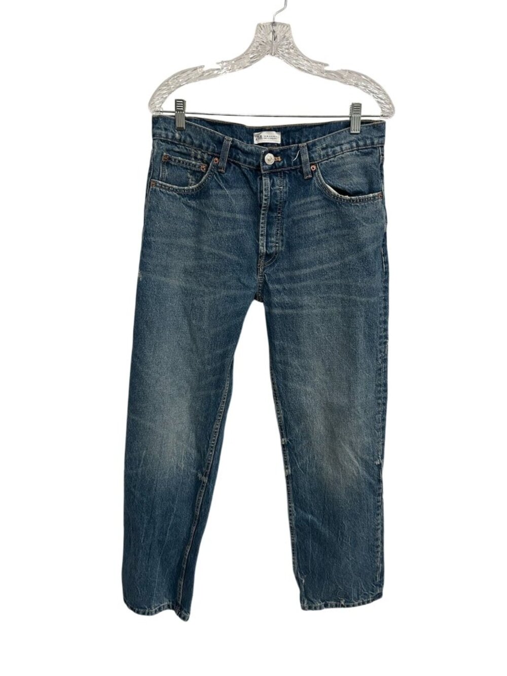 ZARA 6 High Waisted Straight Leg Jeans Medium Wash Denim Blue Cropped Retro